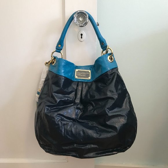 Marc by Marc Jacobs | Navy Blue Bicolor Patent Leather Classic Q Hillier Bag - Picture 2 of 10